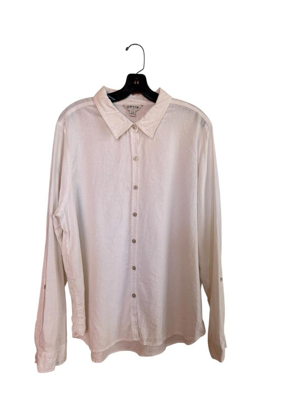 Orvis Women’s White Linen Blend Pearl Button Down Shirt Sz. XL